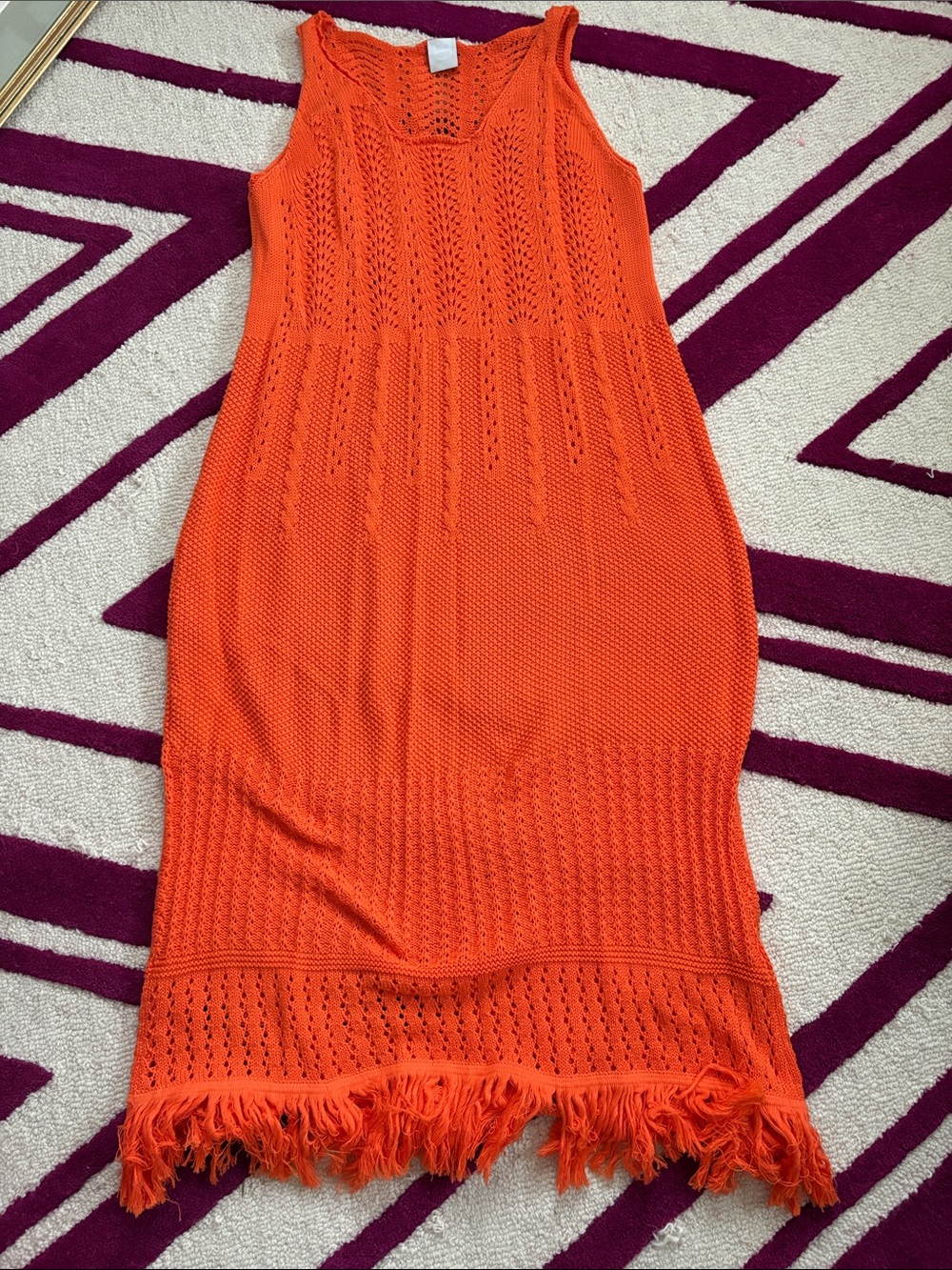Halloween! Bright Orange Crochet Fringe Tank Dress